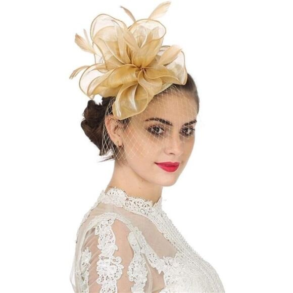 Women's Fascinators Feathers Headband khaki2 - Picture 1 of 5